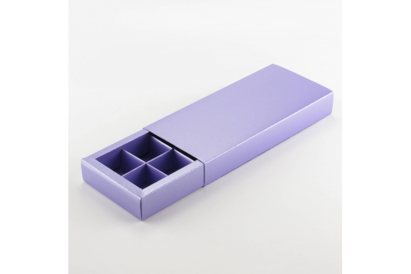 Коробка на 10 конфет с фальшбортом дизайнерская перламутровая сиреневая "Spica Lila"  без окна (20,4*8,2*3 см)